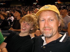 Father and son at the game.